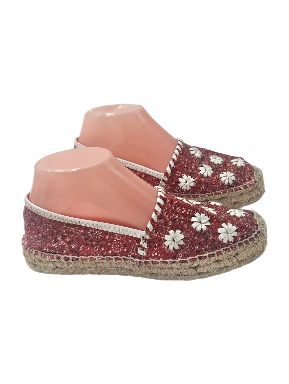 Jack Rogers Palmer Red Bandana Paisley Espadrille Slip On Flats Women's Size 7.5